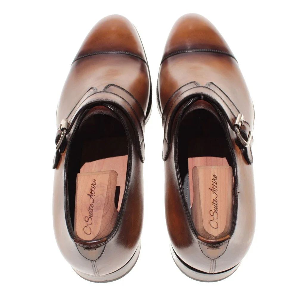 Di Bianco NWB Single Monk Strap Dress Shoes Size 9 US in Brown Leather